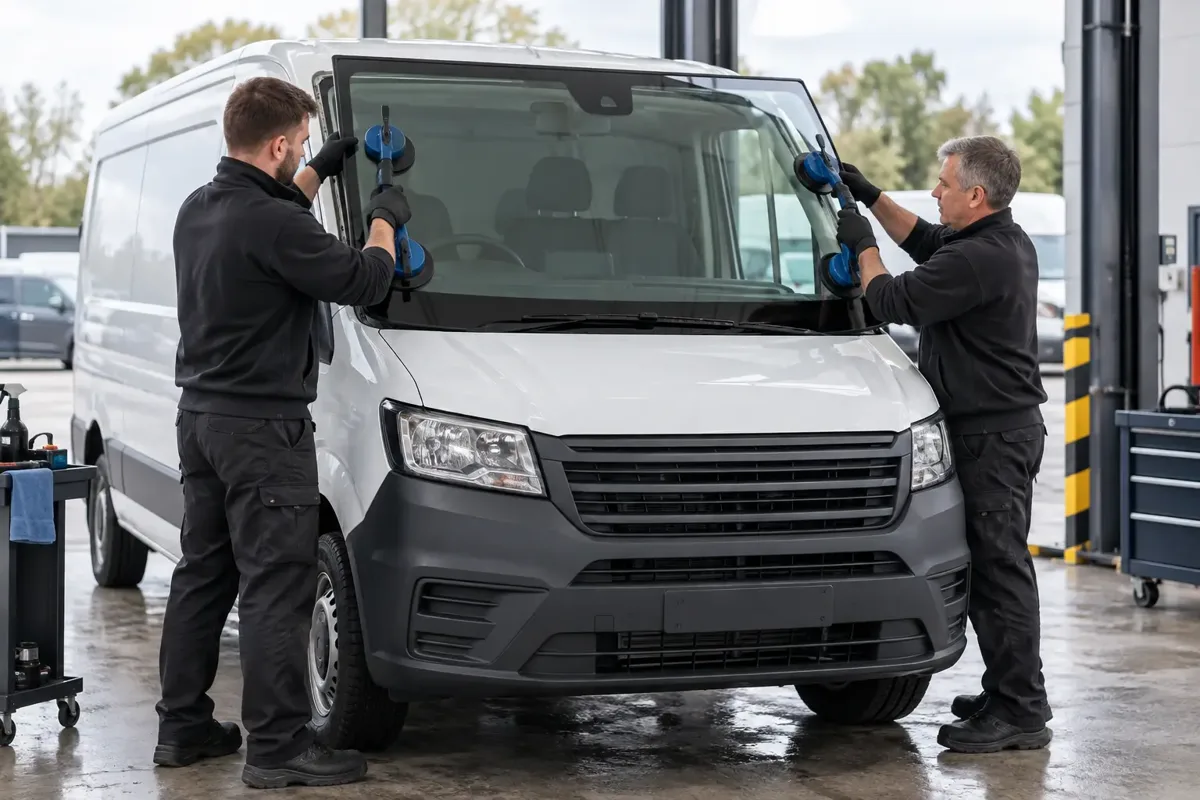 Van Windscreen Replacement – vehicle glazing technician at work